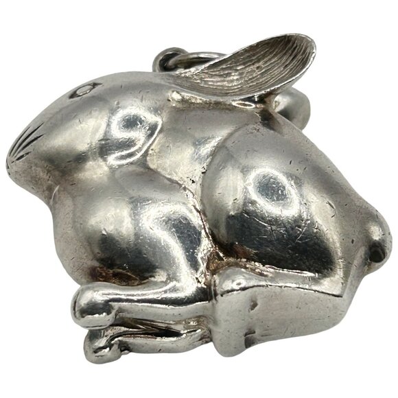 Vintage 925 Sterling Silver 3D Puffy Bunny Rabbit Necklace Pendant - Picture 4 of 5